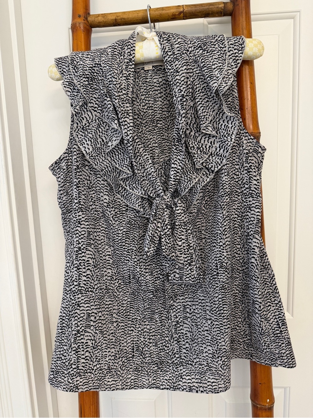 LOFT Black and White Ruffle Tie-Neck Sleeveless Camisole